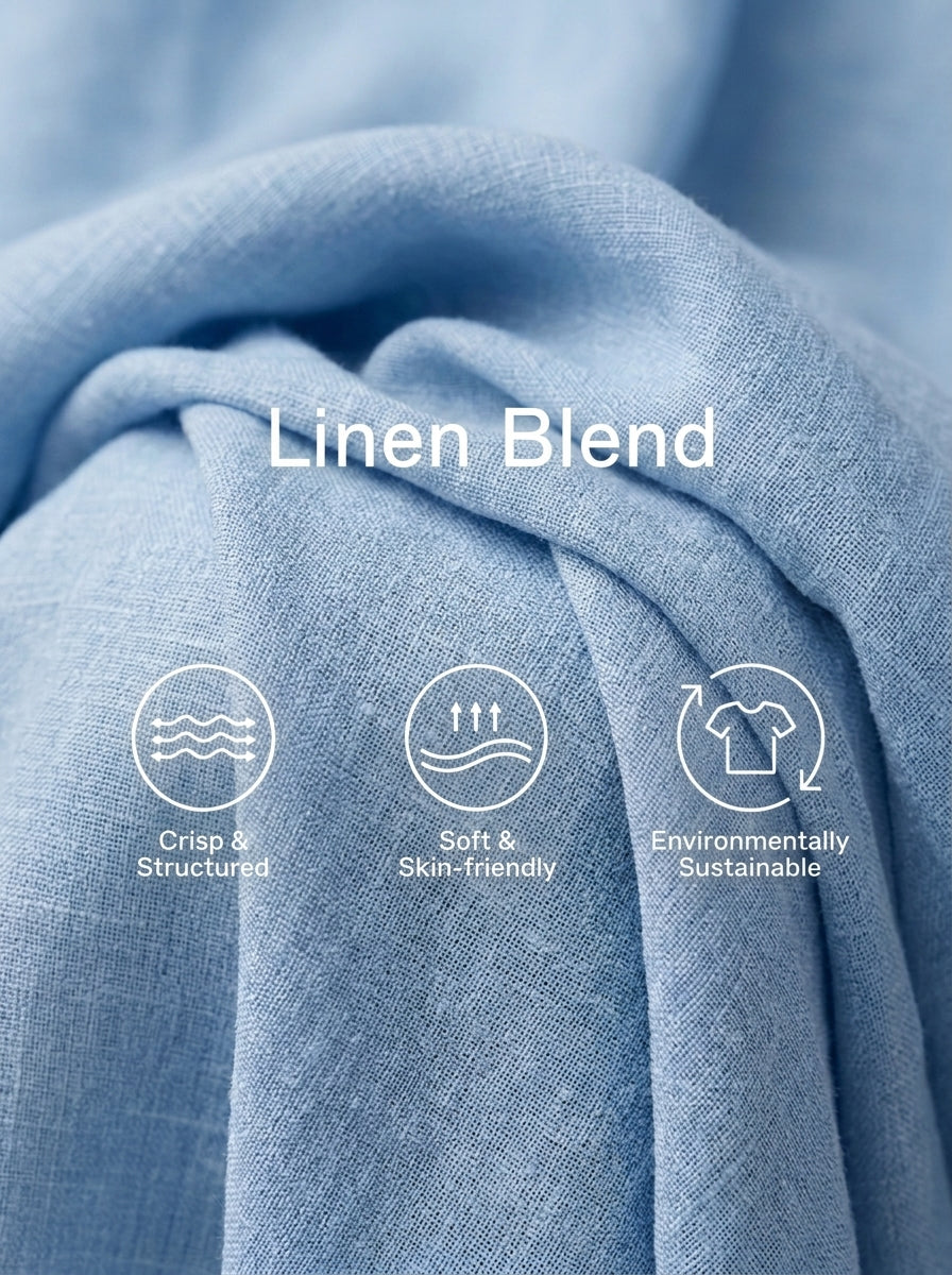 Light‑Azul Linen Fabric Stand‑Collar Half‑con cremallera Oversize Top & Wide‑Leg Pantalón Conjunto