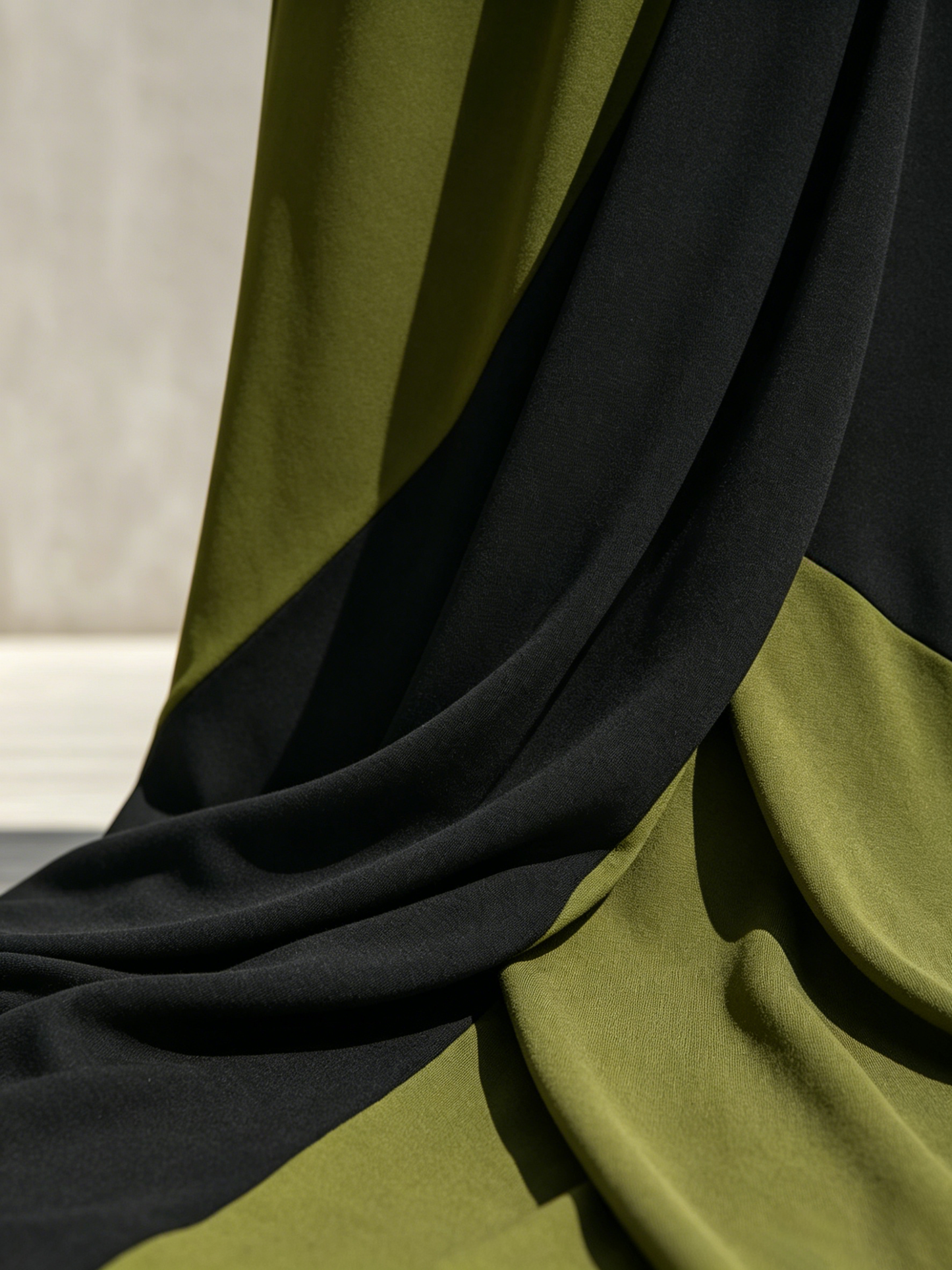 Negro & Olive Verde Color-Block Jersey Chalecoido maxi With High Neck & Waist Ruched Detail, Elegante Bodycon Evening Dress