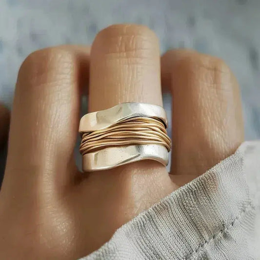 Anillo Plata con Hilo Dorado