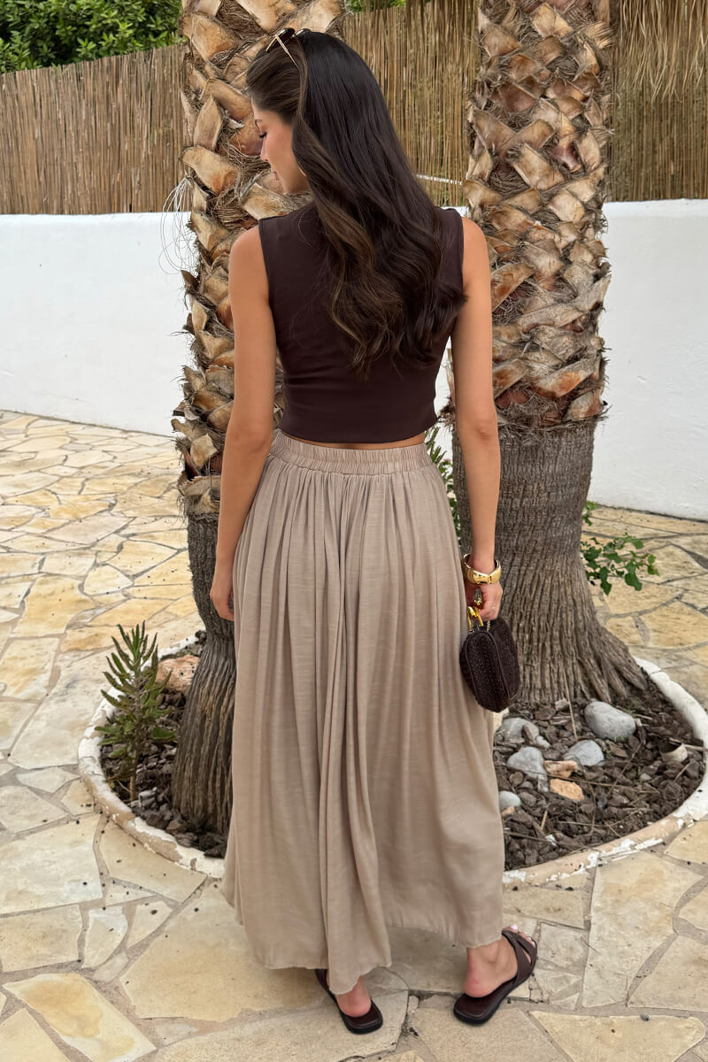 Stone Pleated Boho Midi Skirt