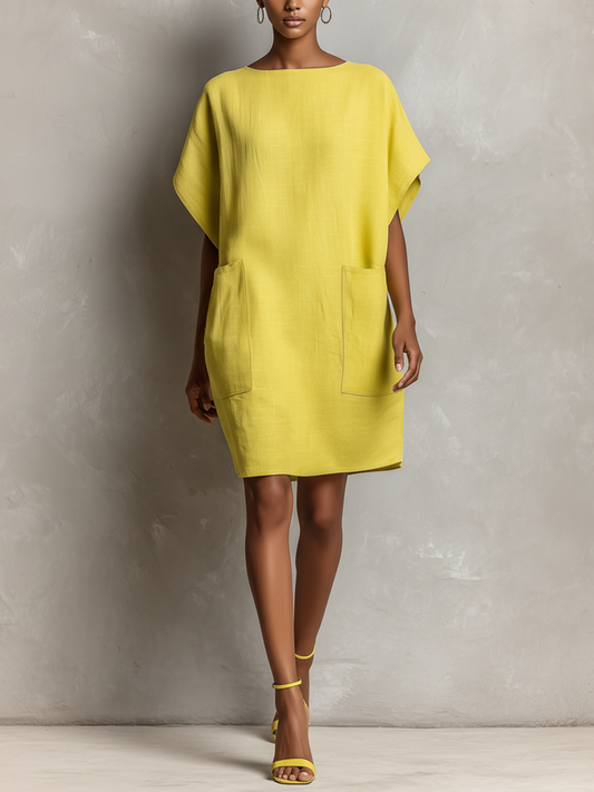 Vestido recto amarillo limón con manga murciélago