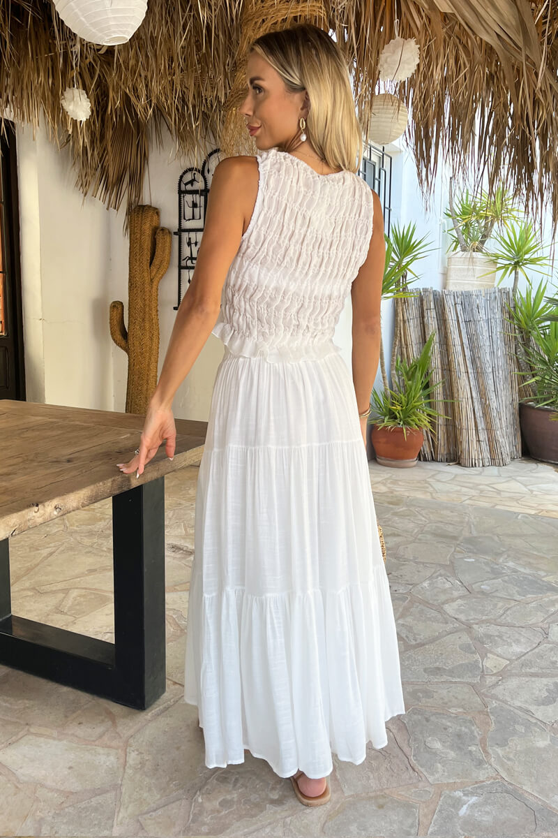 White Tiered Midi Skirt