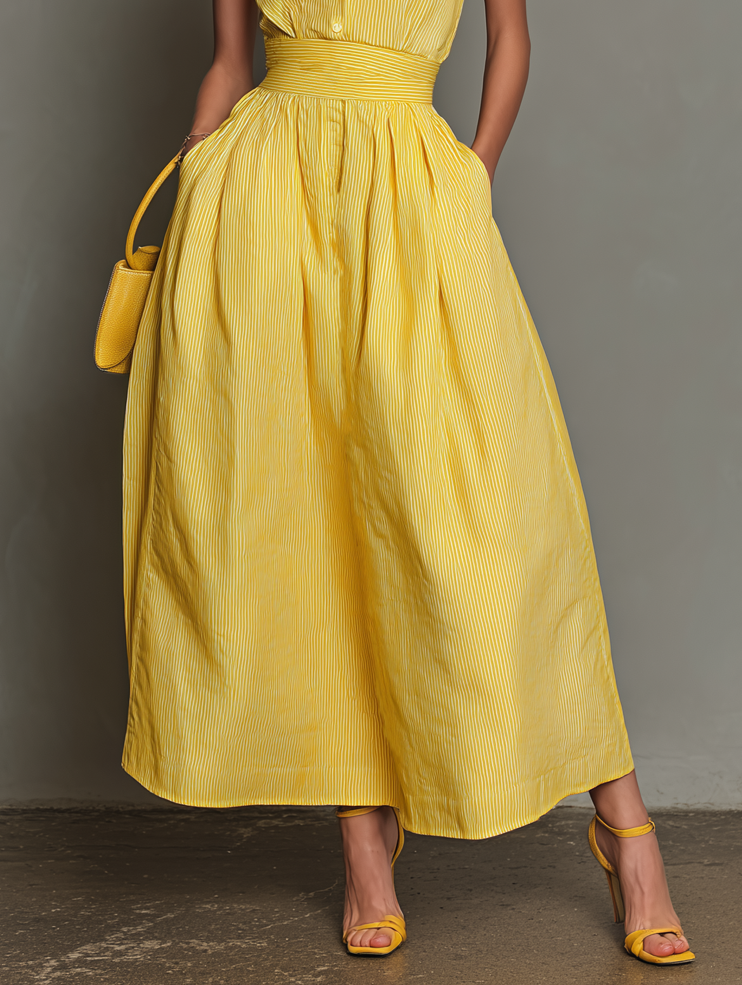 Minimalista Striped Lapel Sin mangas Chalecoido maxi