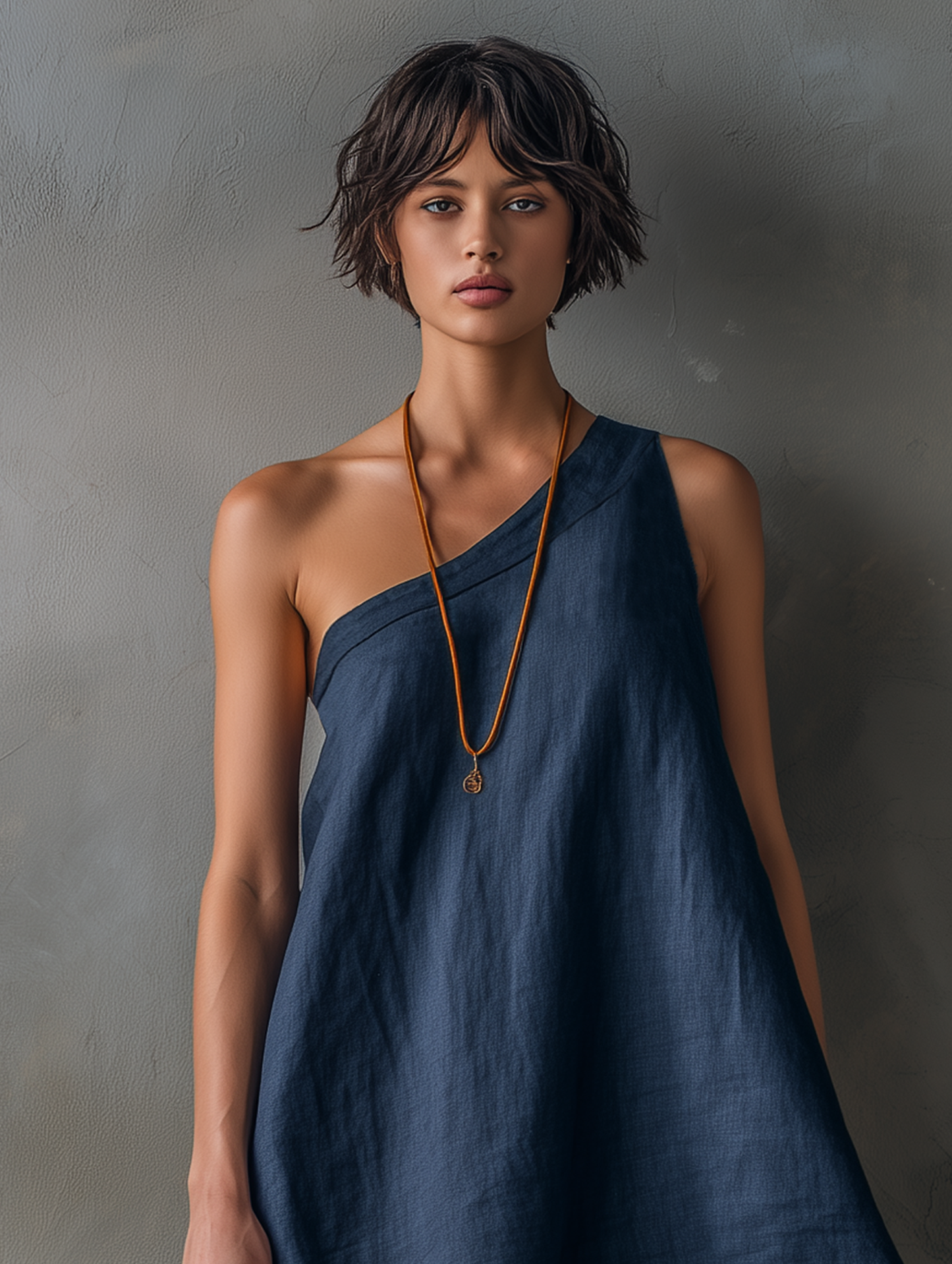 Minimalista Linen-Blend One-Shoulder Sin mangas Chalecoido mini With Frayed Hem