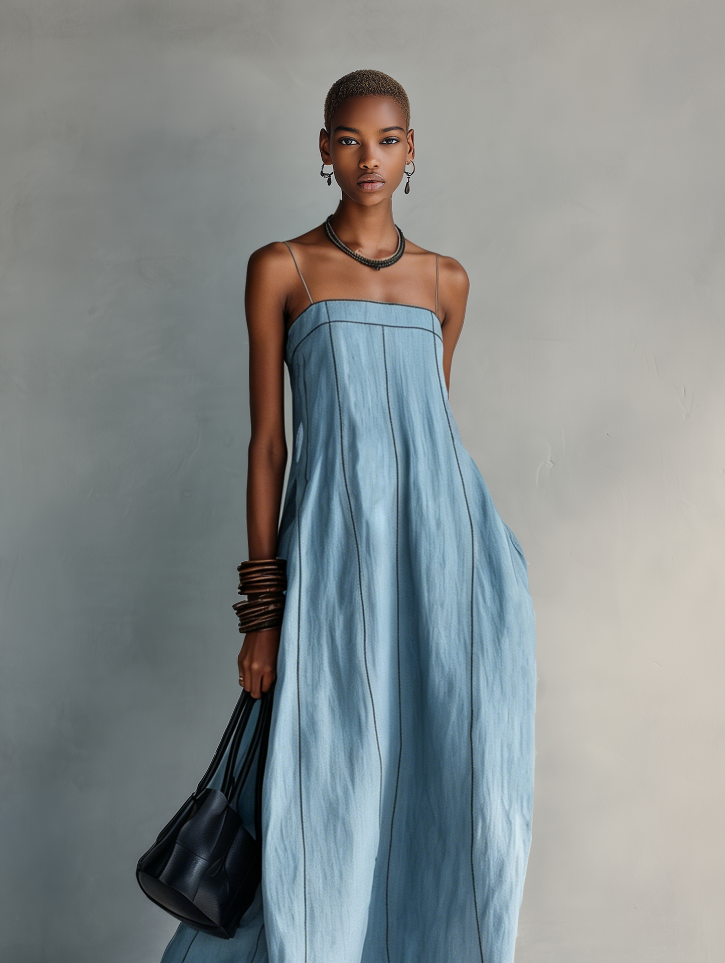 Casual Azul Cotton-lino Sin mangas Camisole Chalecoido maxi