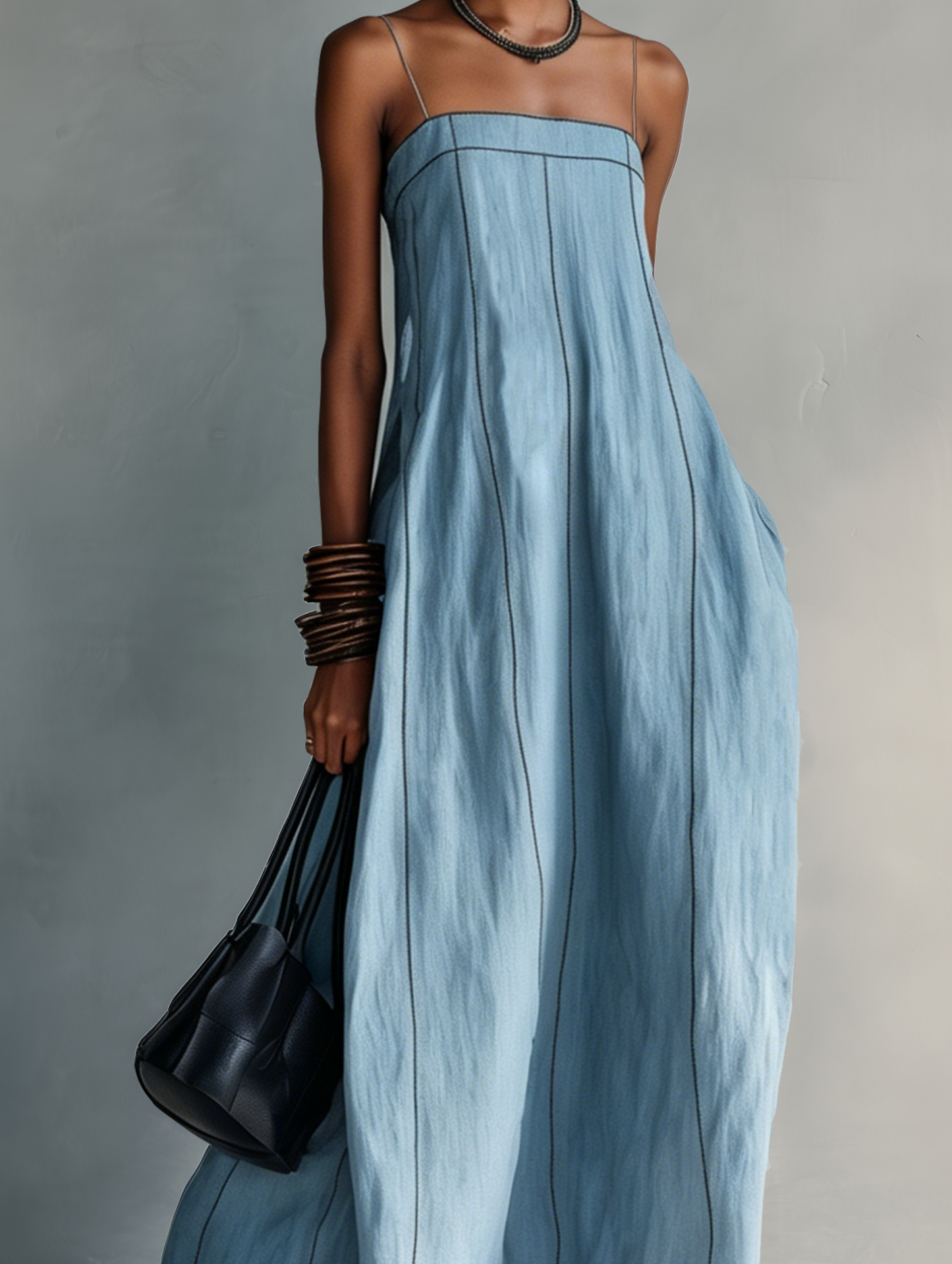 Casual Azul Cotton-lino Sin mangas Camisole Chalecoido maxi