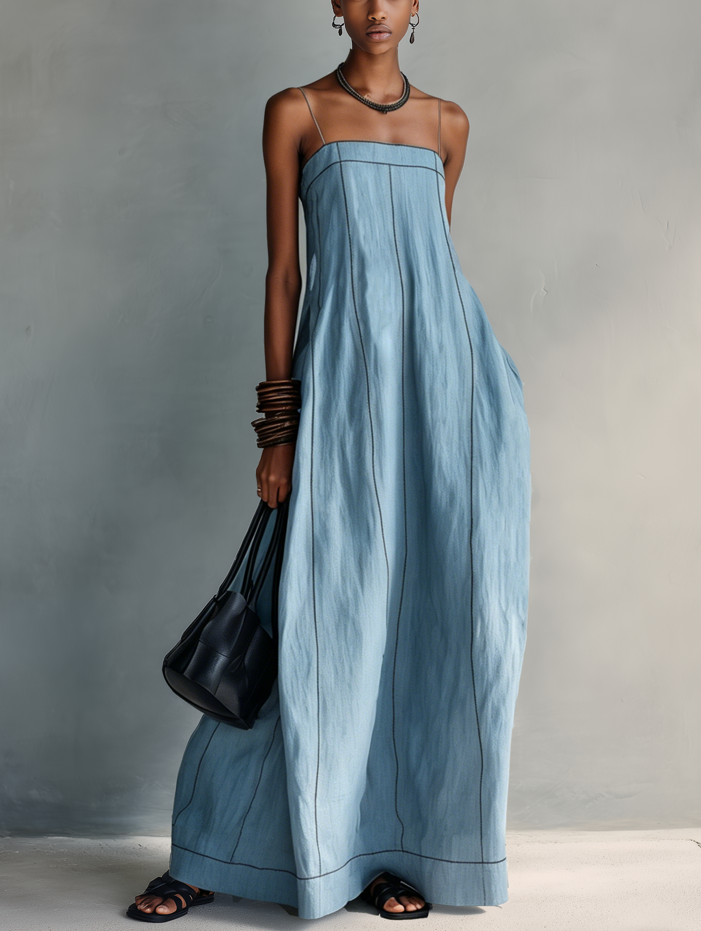 Casual Azul Cotton-lino Sin mangas Camisole Chalecoido maxi