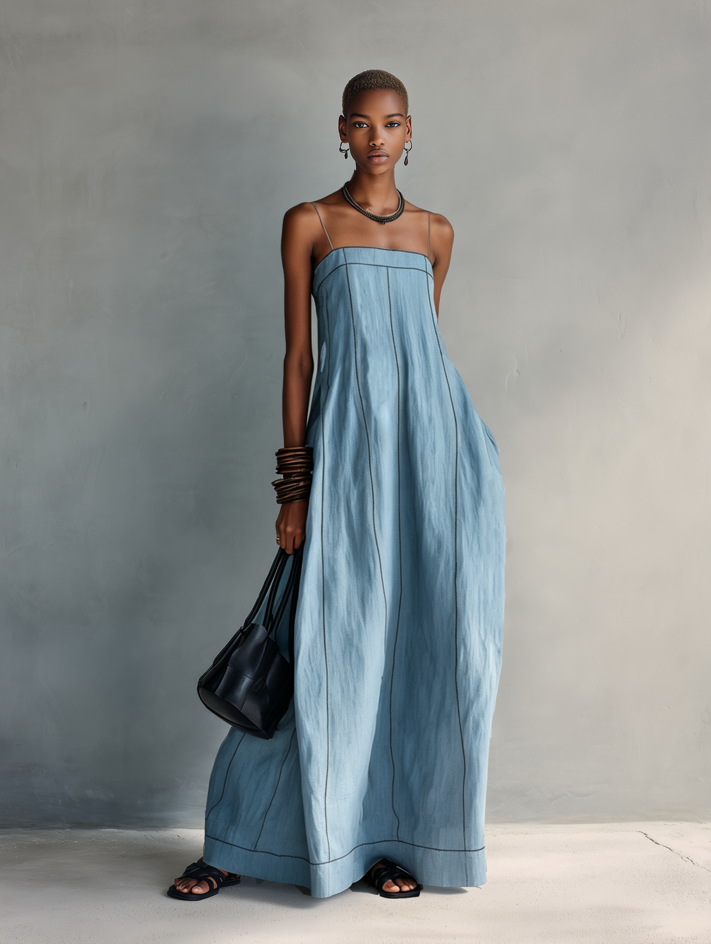 Casual Azul Cotton-lino Sin mangas Camisole Chalecoido maxi