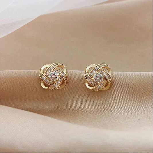 Pendientes Dorados Espiral Floral con Cristales