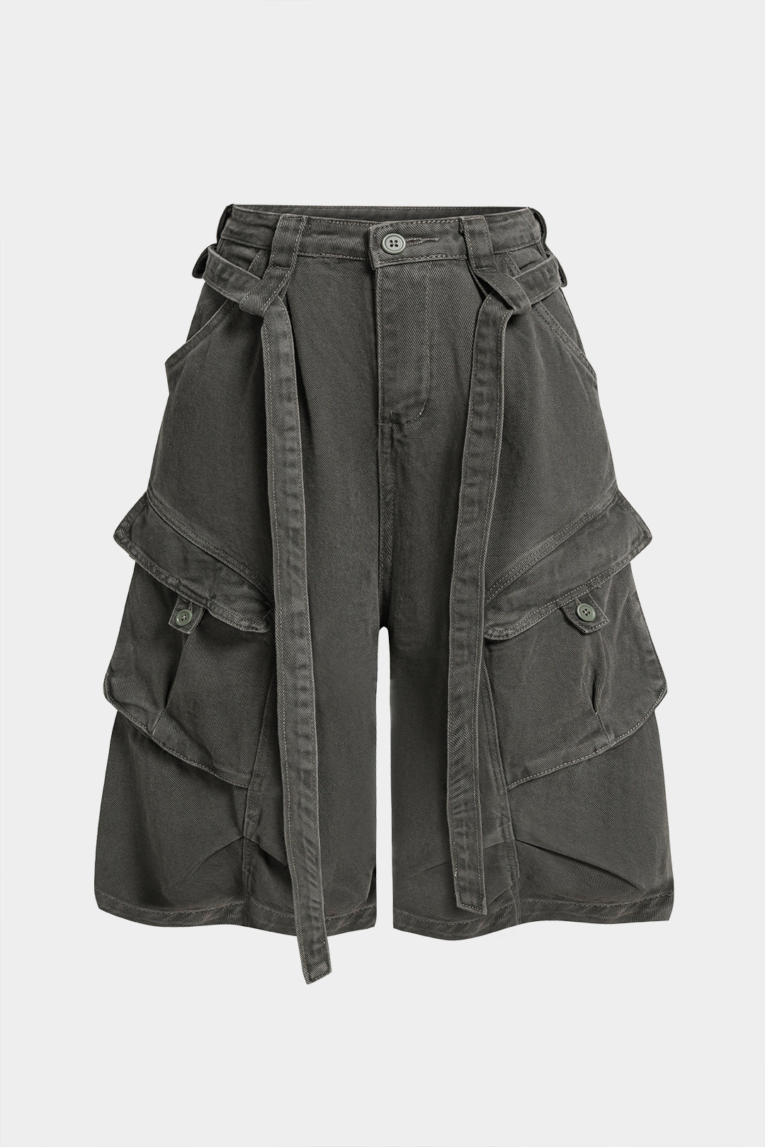Denim Belted Pocket Shorts