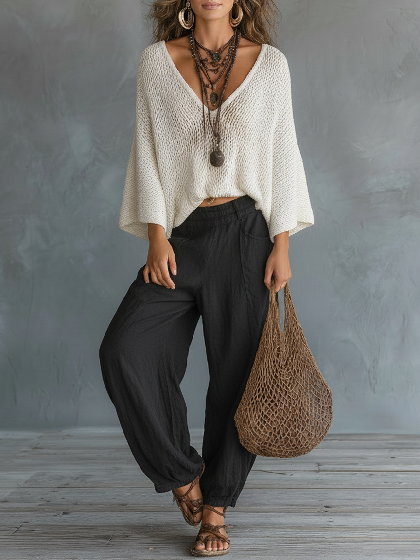 Minimalista Lightweight Cape-sleeved Jersey And Harem Pantalón Conjunto