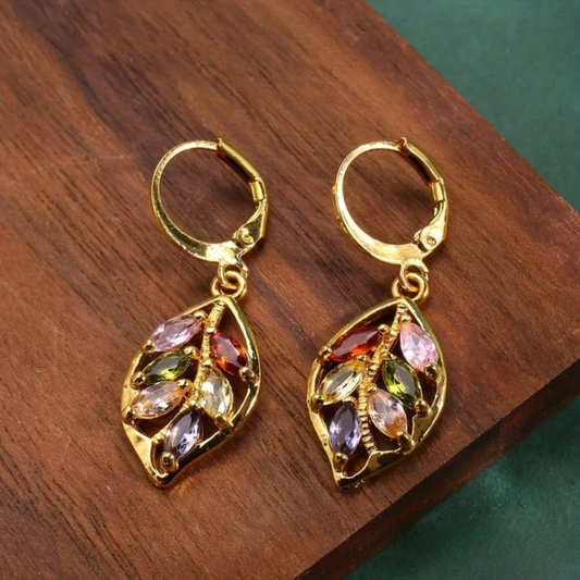 Pendientes Vintage Hoja de Oro Multicolor