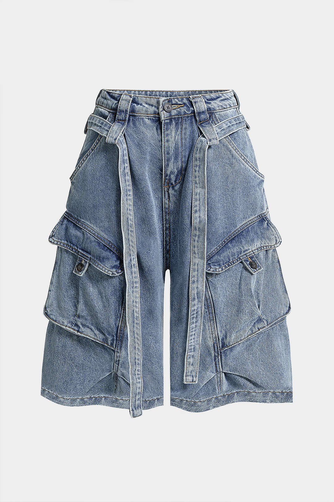 Denim Belted Pocket Shorts