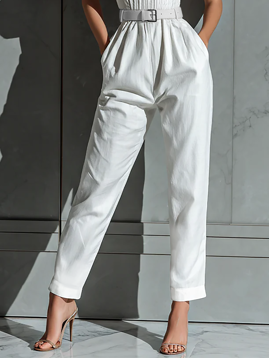 Marfil Cotton And Linen Blend Pierna ancha Mono With Cinched Waist