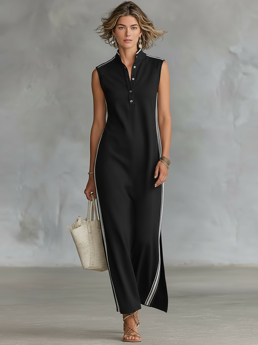 Vestido maxi deportivo con cuello henley