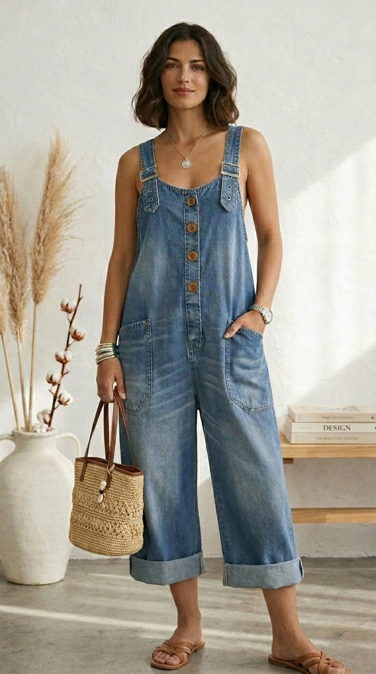 Pilar | Peto Vintage Azul Tirantes Ajustables