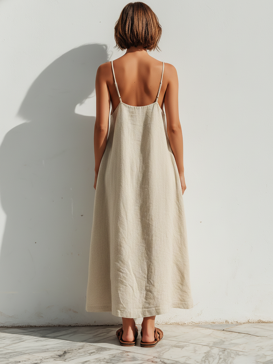 Lightweight Linen Swing Dress With Holgado Fit & Asymmetric Hem, Contemporary Effortless-Elegante Style Dress
