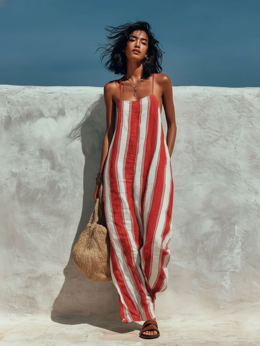 Minimalista Vacation-style Striped Printed Suspender Mono