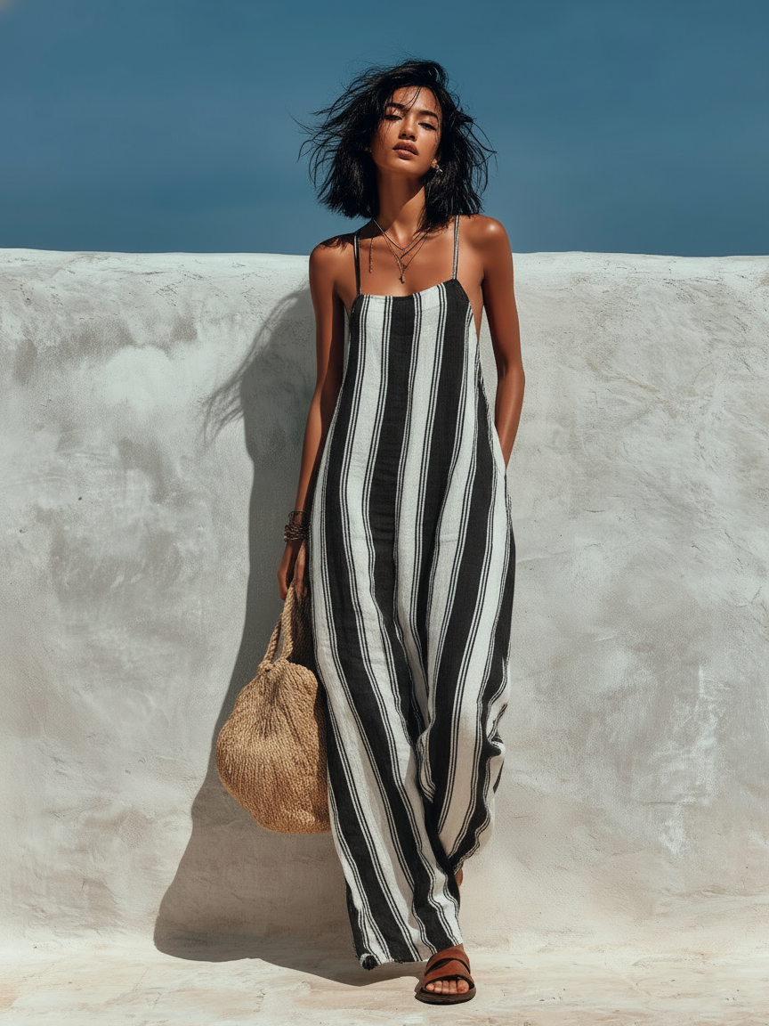 Minimalista Vacation-style Striped Printed Suspender Mono