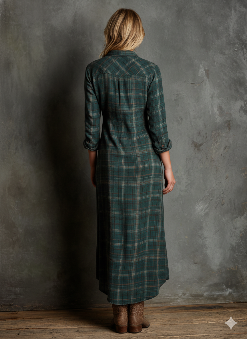 Plaid Lapel Single-Breasted Camisa Chalecoido maxi