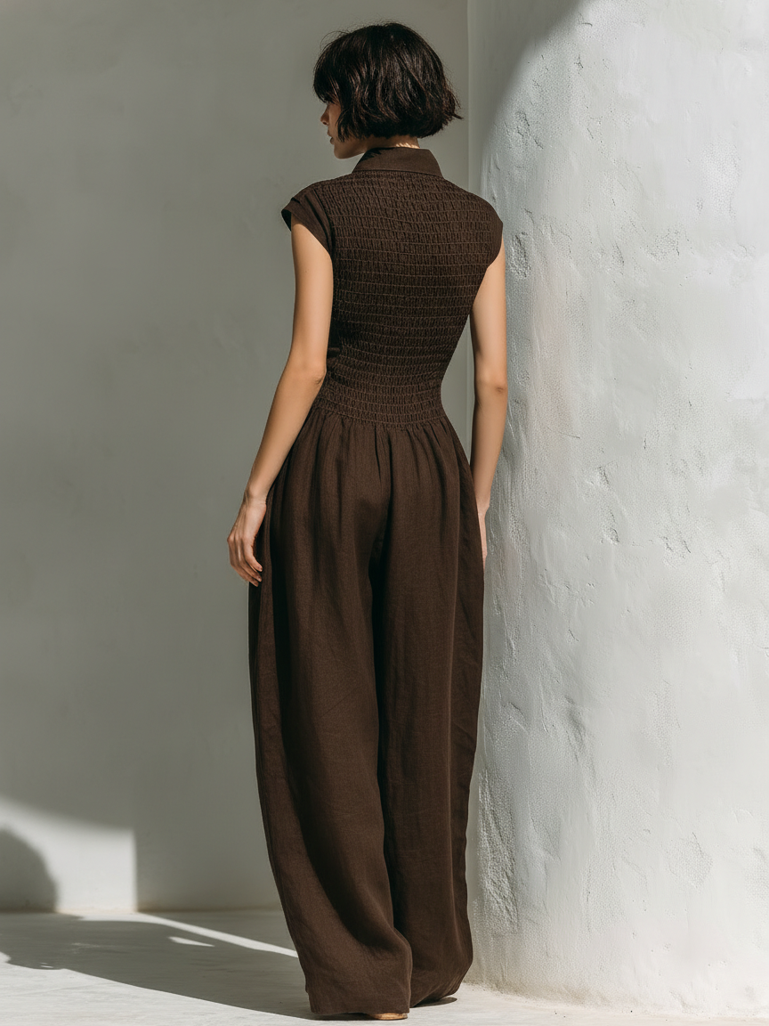 Minimalista Linen Blend Mono With Cap Sleeves And Pierna anchas