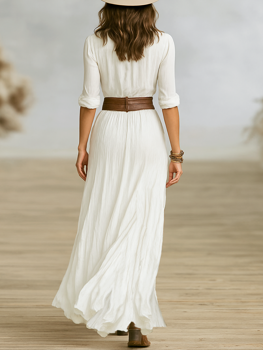 Imitation Cotton And Linen Plisado Lapel Single-breasted Manga larga Chalecoido maxi