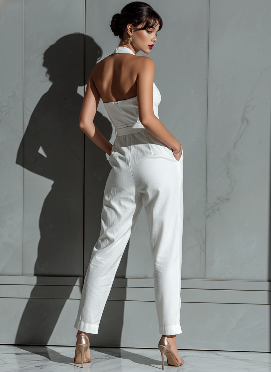 Marfil Cotton And Linen Blend Pierna ancha Mono With Cinched Waist