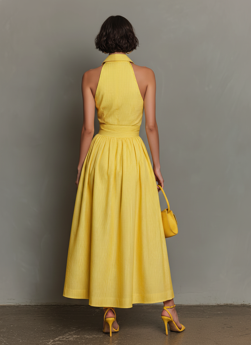 Minimalista Striped Lapel Sin mangas Chalecoido maxi