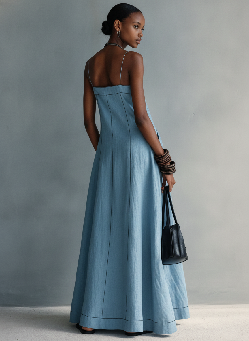 Casual Azul Cotton-lino Sin mangas Camisole Chalecoido maxi