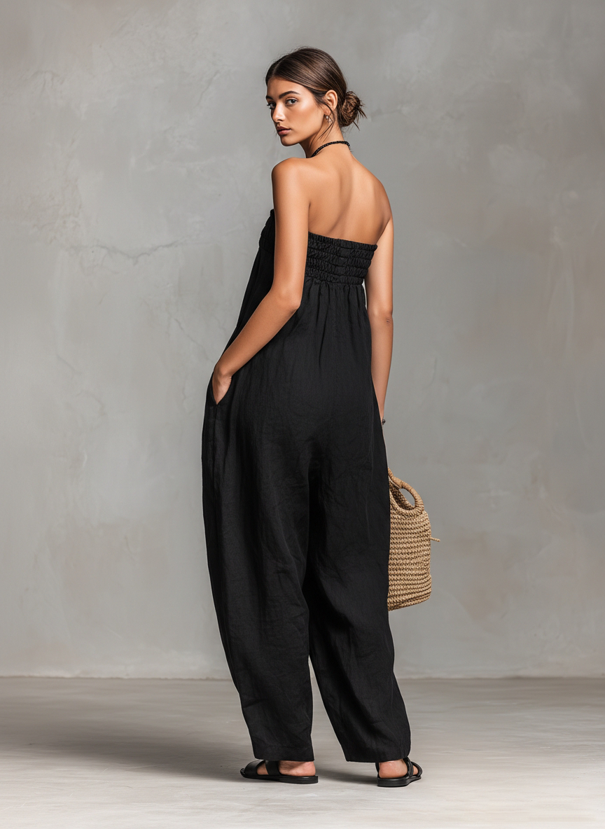 Minimalista Holgado Linen Blend Palabra de honor Mono With Tie Closure