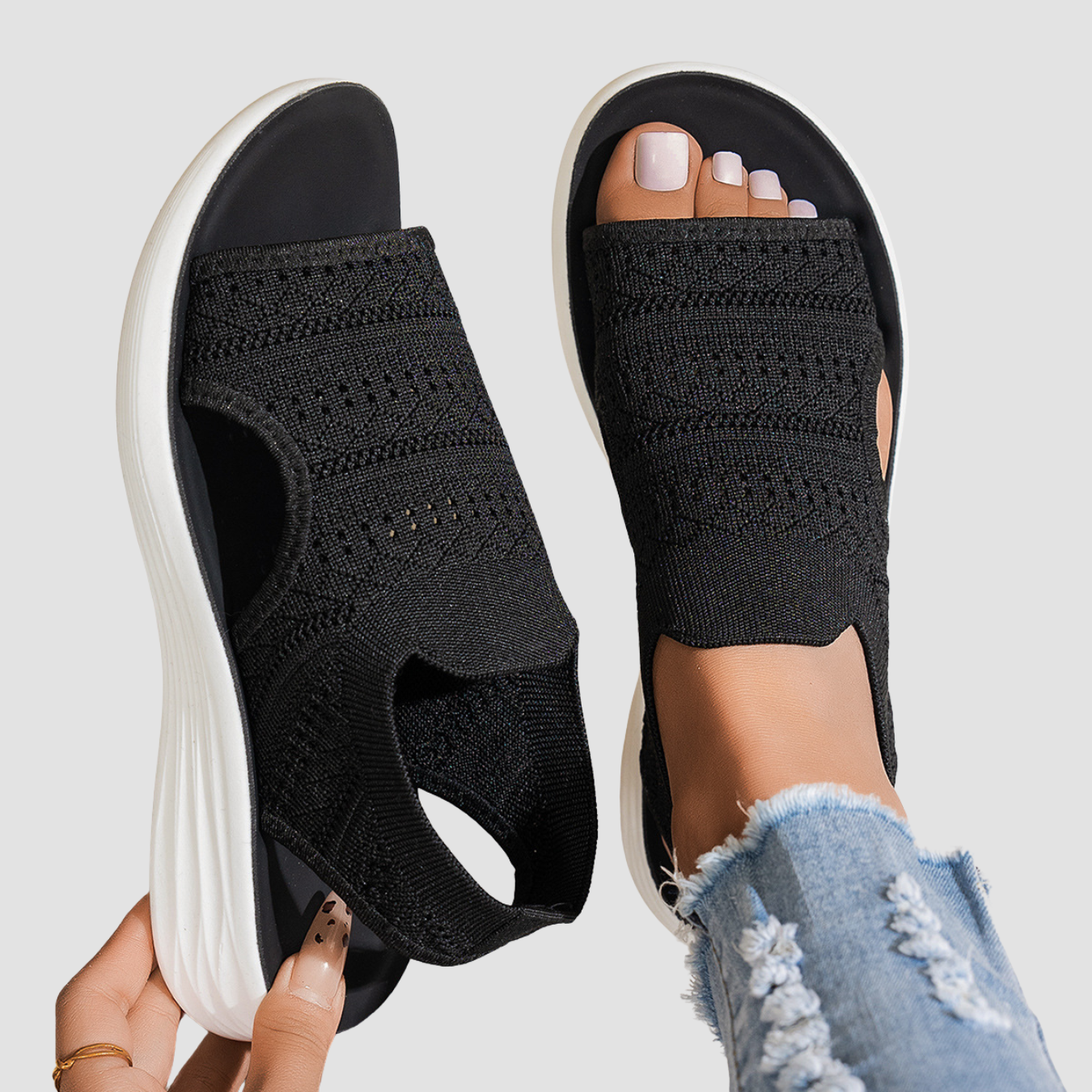 Sara | Sandalias de plataforma transpirables de punto para mujer