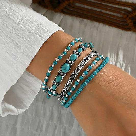 Set de Pulseras Boho Perlas Turquesas