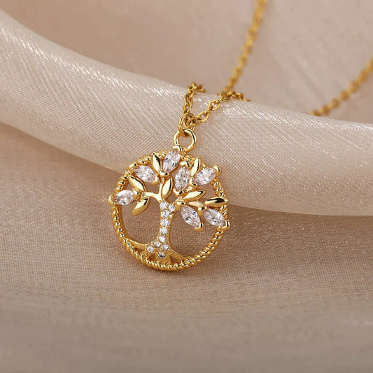 Collar Colgante Árbol de Vida Oro con Cristales