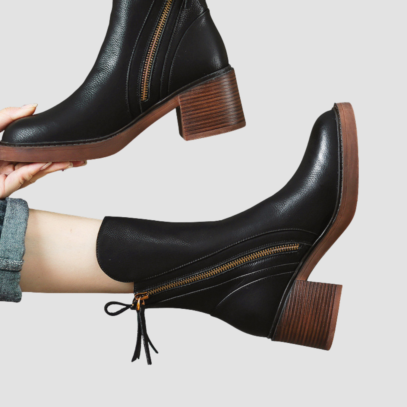 Kaia | Botines marrones de tacón grueso