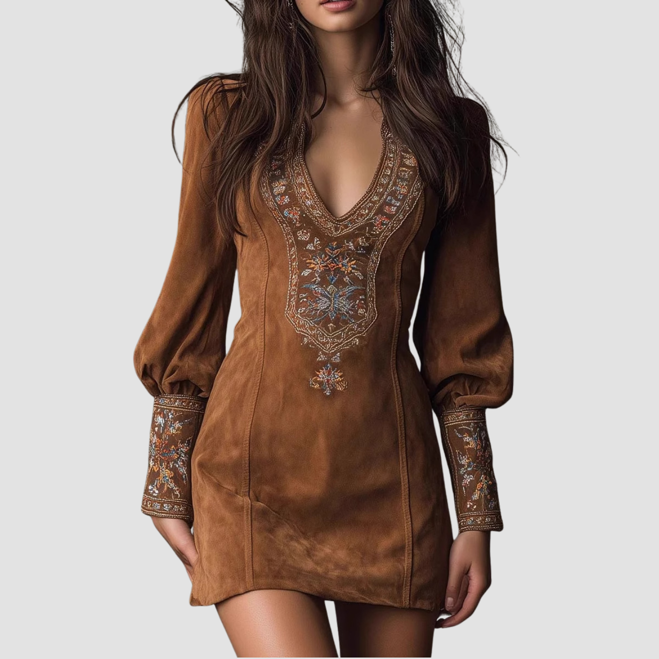Amora | Vestido de manga larga con cuello en V bordado