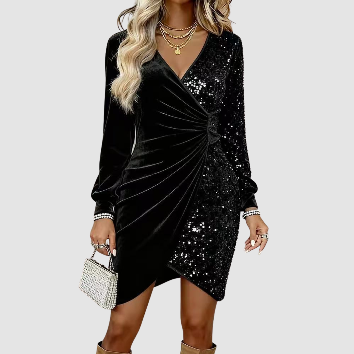 Siera | Vestido bodycon de terciopelo con cuello en V