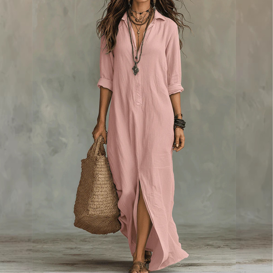 Céline | Vestido largo negro de corte holgado con botones delanteros
