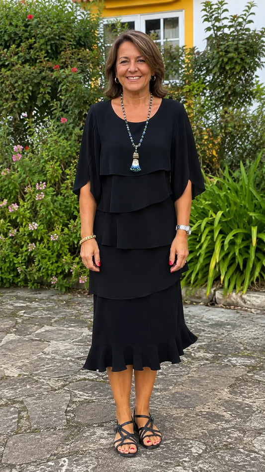 Sofía – Vestido Elegante y Fluido con Volantes Adriana Valera
