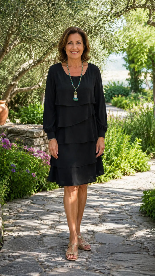 Teresa – Vestido Elegante y Fluido con Volantes Adriana Valera
