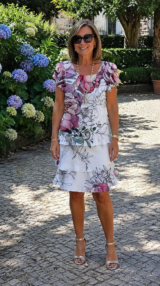 Celia – Vestido Elegante y Fluido con Volantes Adriana Valera