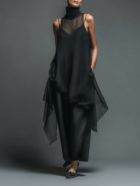 Vestido maxi de gasa con combinación interior