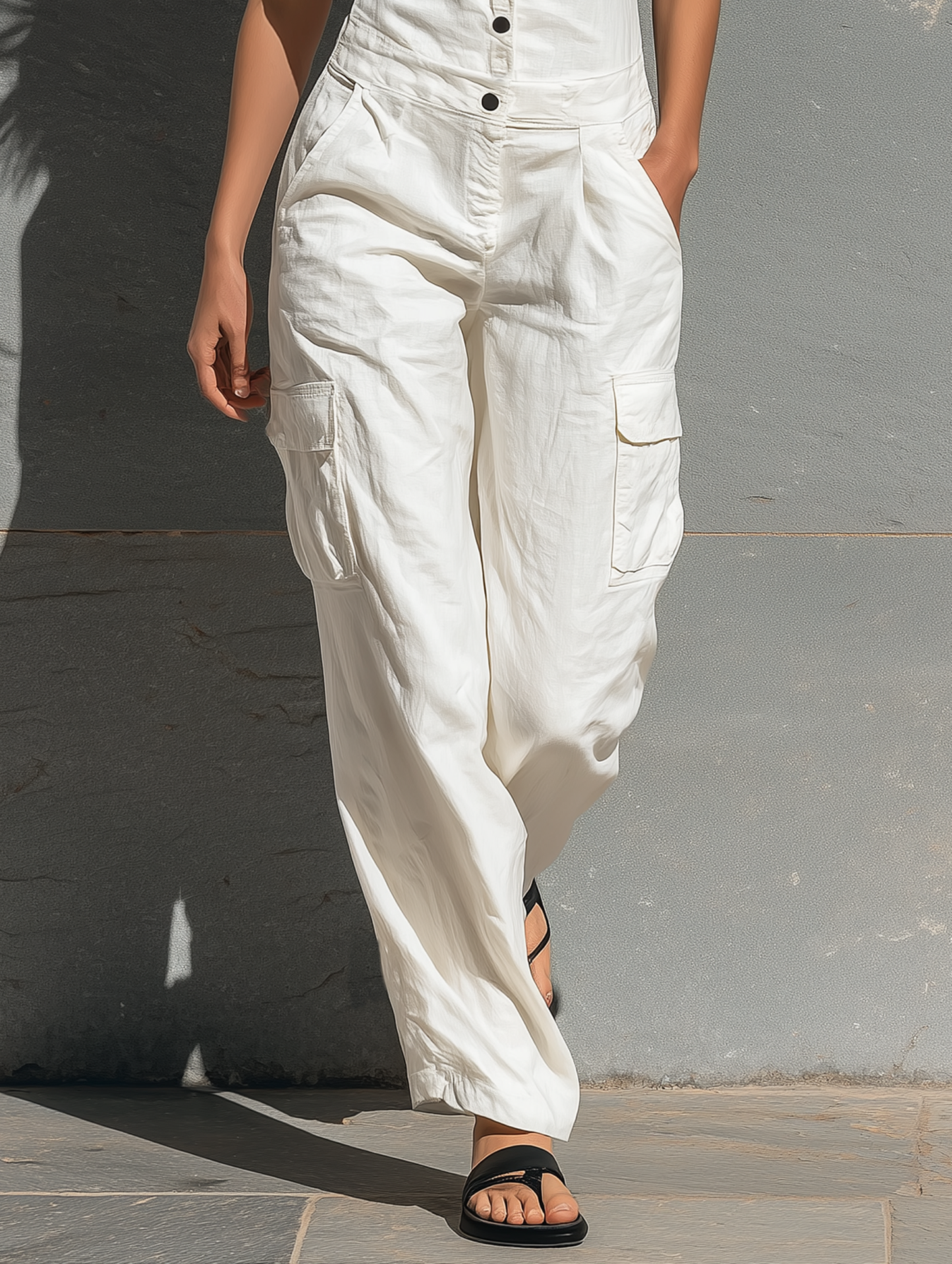 Minimalista Cotton Blend Single-breasted Sin mangas Mono