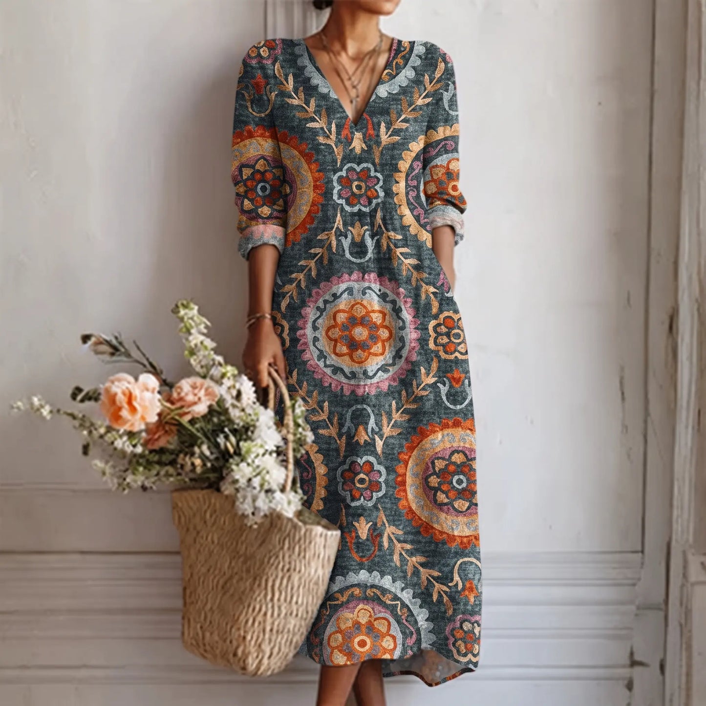 Elia™ | Vestido Midi Geométrico Adriana Valera
