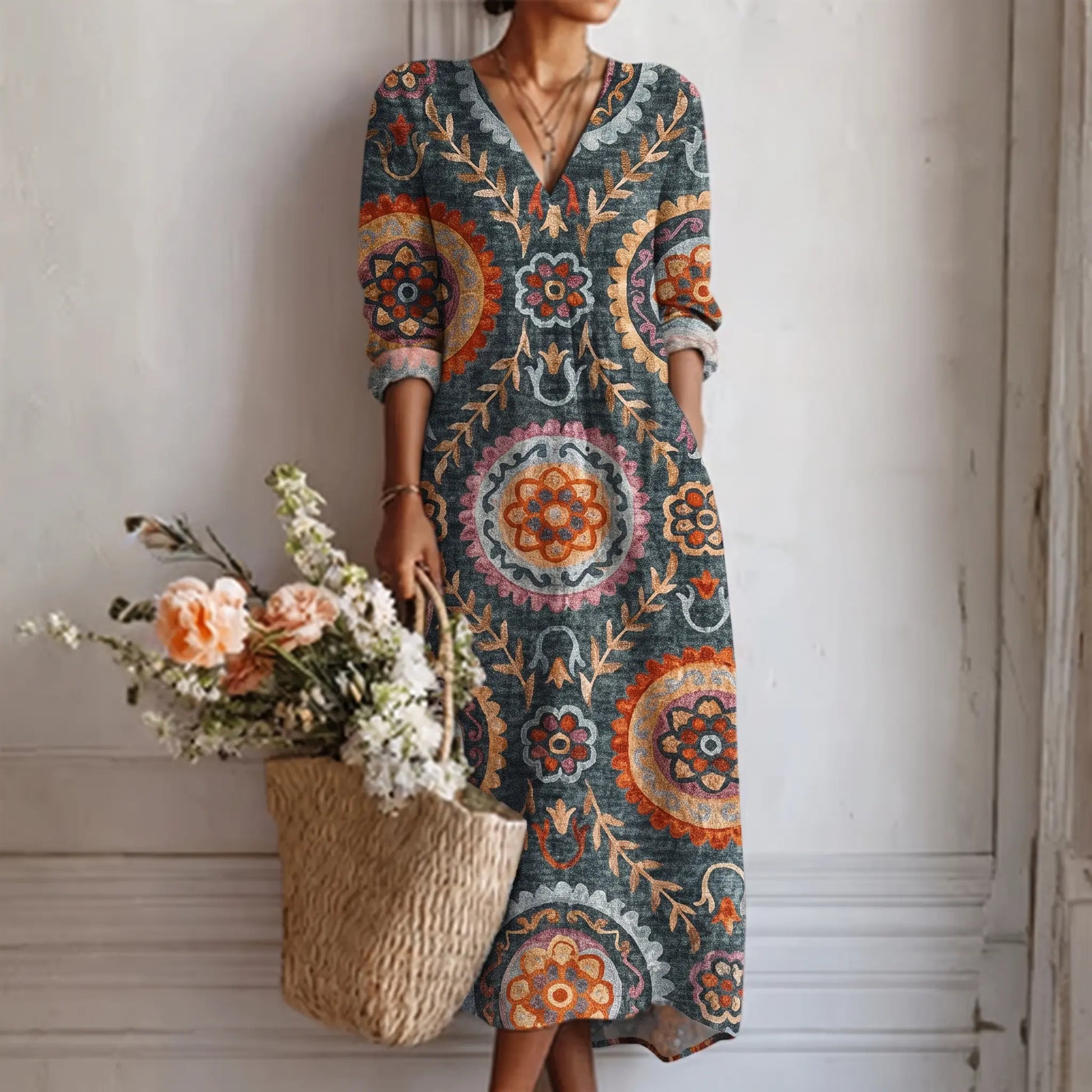 Elia™ | Vestido Midi Geométrico Adriana Valera