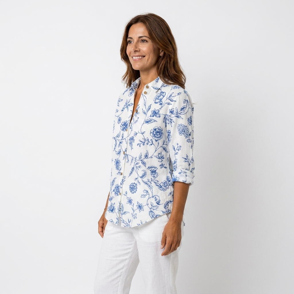 Beatriz | Blusa floral azul porcelana