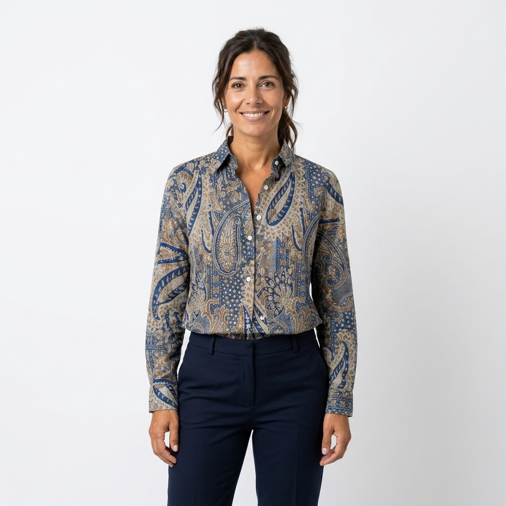 Noelia | Blouse cachemire bleue et beige