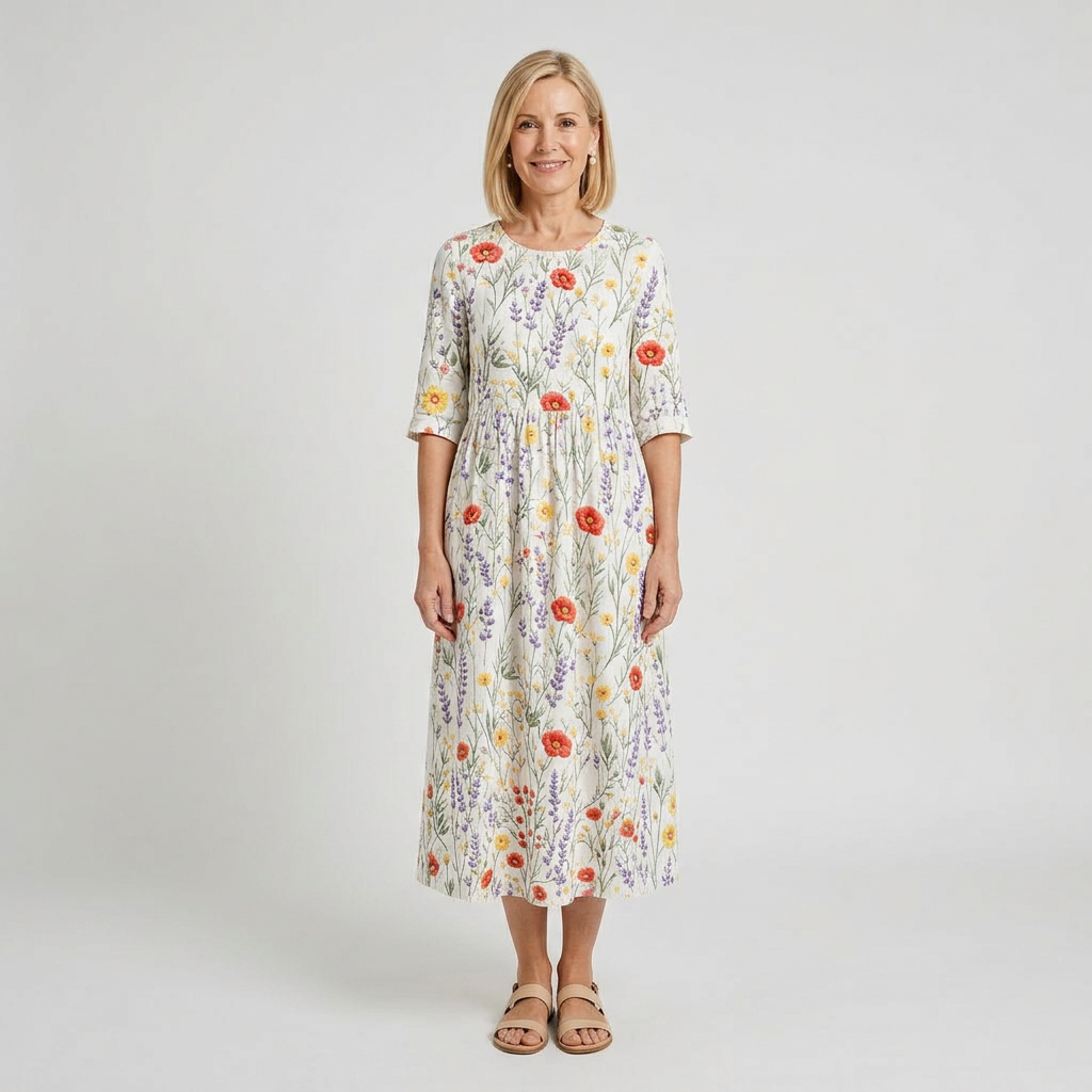 Aurora | Vestido midi blanco con flores bordadas