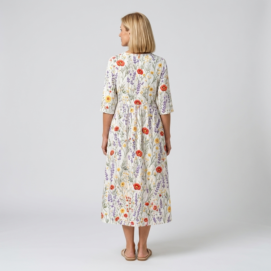 Aurora | Vestido midi blanco con flores bordadas