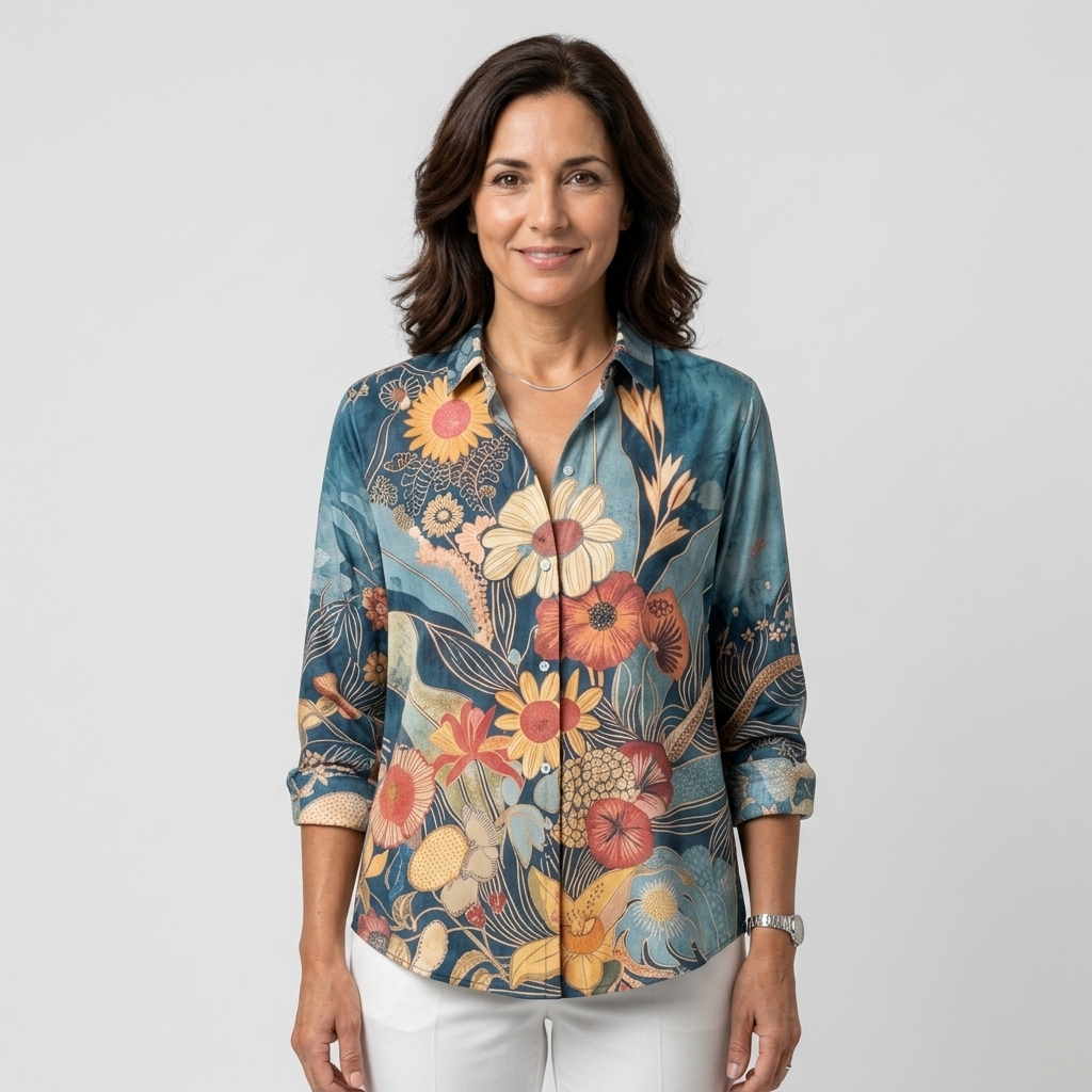 Carmen | Blusa floral artística azul petróleo