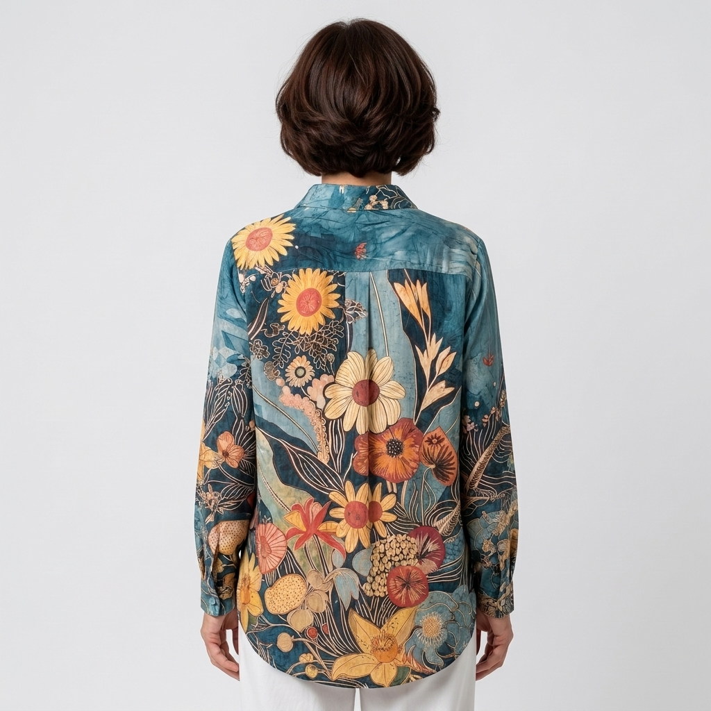 Carmen | Blusa floral artística azul petróleo